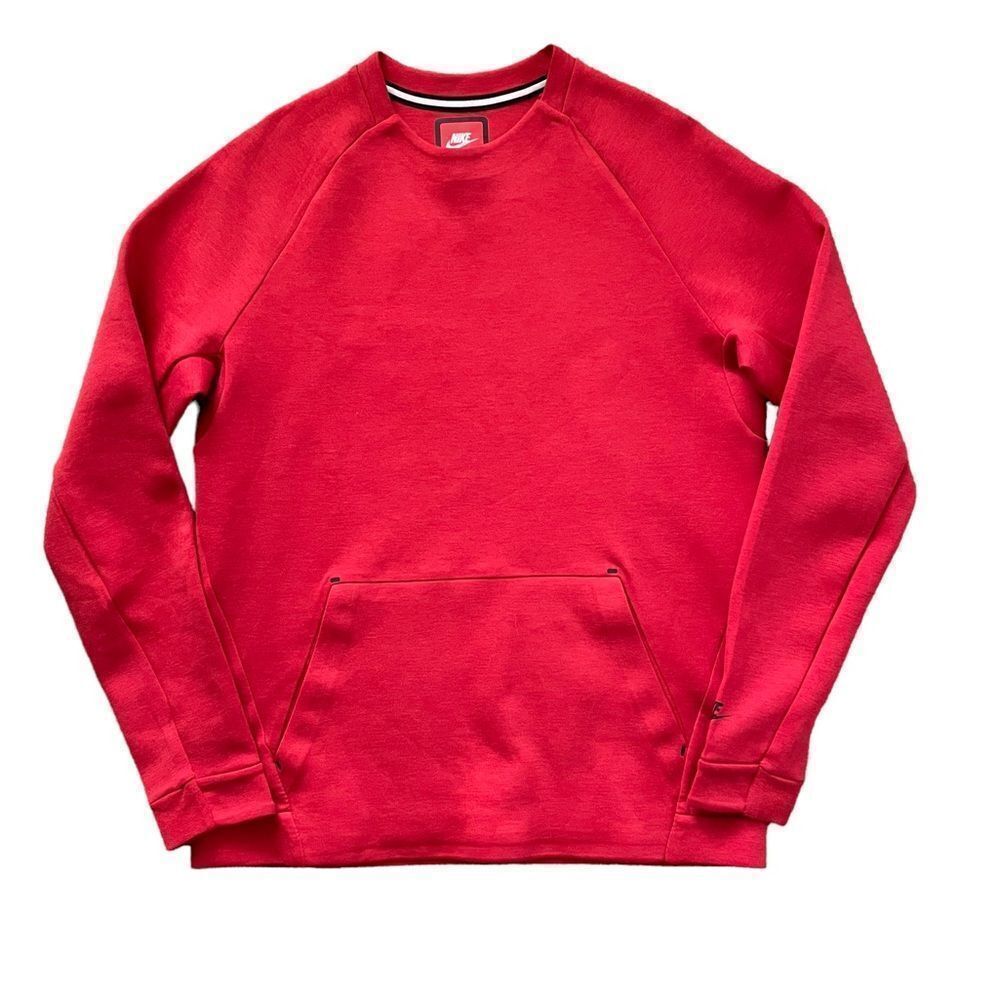 NIKE Tech Fleece Plain Crew Sweatshirt Red Size Medium